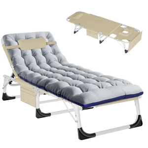 Slsy 5-Position Adjustable Folding Lounge Chair And Cot - 75.2" x 25.6" x 11.8"