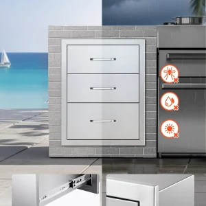 VEVOR Outdoor Kitchen Drawer Cabinet, Stainless Steel, 18.11 inch W x 23.23 inch D x 23.23 inch H, 3 Drawers