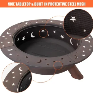 SUNCREAT 42-Inch Wood Burning Patio Fire Pit, Black, 42.1 Inch Diameter x 25.2 Inch High