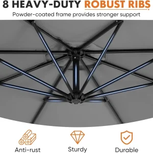 Sweetcrispy 9.8FT Offset Patio Umbrella With Easy Tilt Adjustment, 8 Ribs, Blue