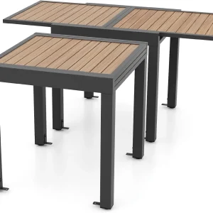 Extendable Outdoor Dining Table, Aluminum Frame, Dark Grey, Slatted Top - 80D x 160W x 75H Centimetres