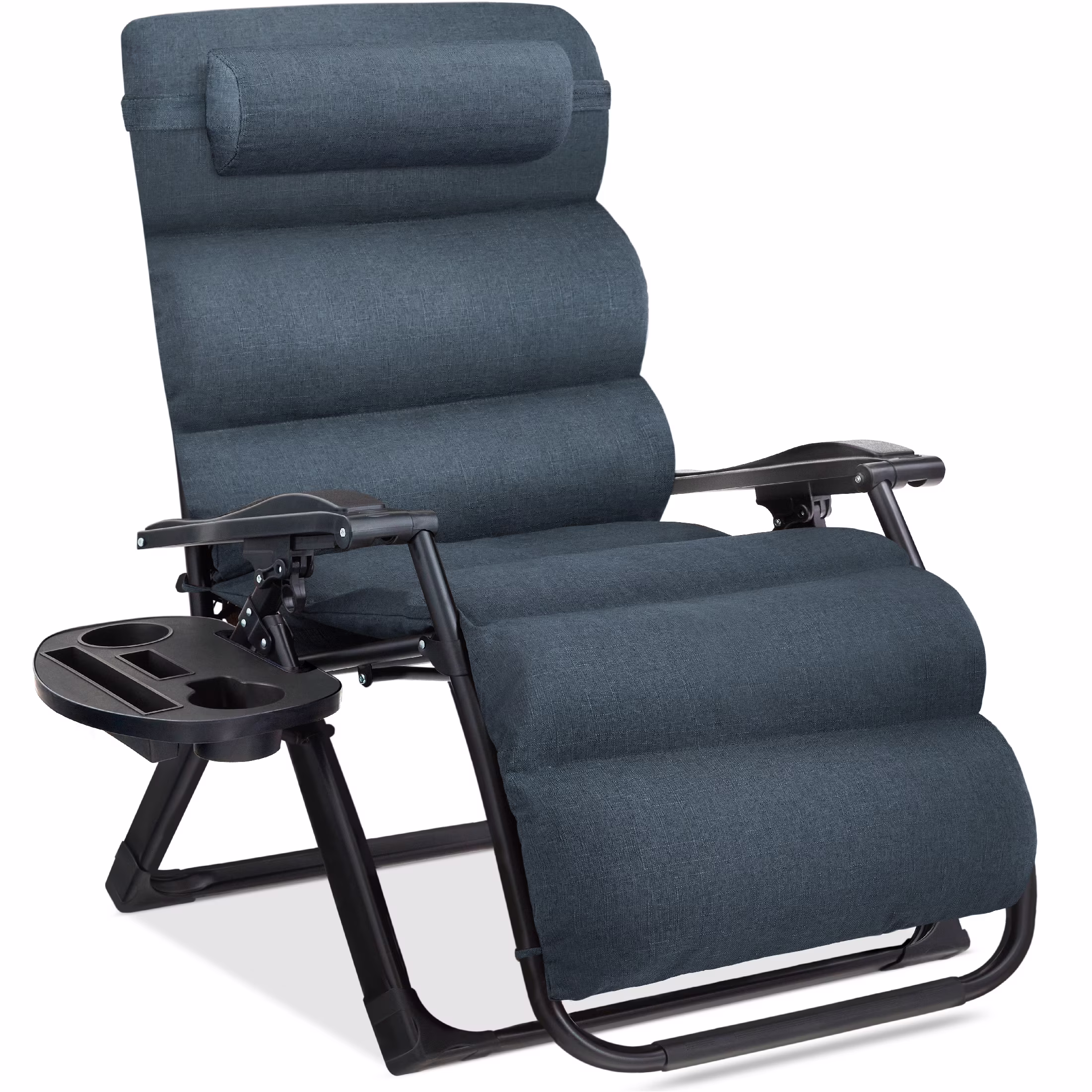 Best Choice Products Oversized Zero Gravity Folding Recliner With Removable Cushion And Side Tray - Fossil Gray