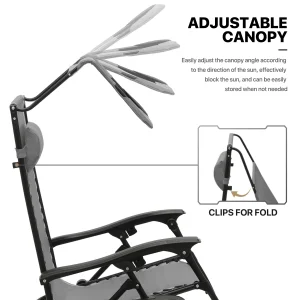 MoNiBloom Zero Gravity Reclining Chairs Set Of 2 With Canopy Shade And Headrest, Black - 330 lbs