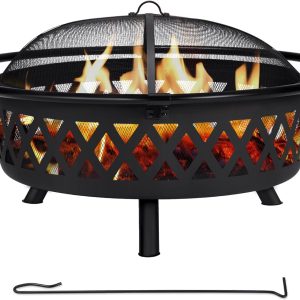 SUNCREAT 42-Inch Wood Burning Patio Fire Pit, Black, 42.1 Inch Diameter x 25.2 Inch High