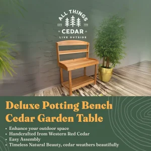 All Things Cedar Deluxe Potting Bench Outdoor Garden Workstation Table - 47-1/2L x 24W x 61H