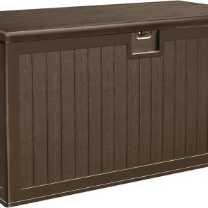 150-Gallon Resin Deck Storage Box With Divider And Side Handles, Dark Brown