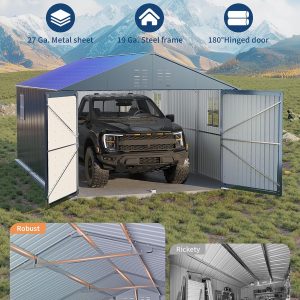 GarveeLife Enclosed Metal Carport 12x20 FT, Gray - Reinforced Frame And Steel Roof