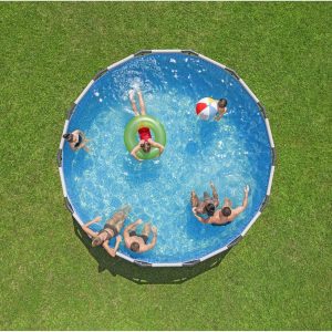 Steel Pro MAX 14 Foot x 48 Inch Round Steel Frame Above Ground Pool Set With 1,000 Filter Pump, Ladder And Cover - Gray