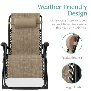 Best Choice Products Oversized Zero Gravity Folding Recliner With Removable Cushion And Side Tray - Fossil Gray