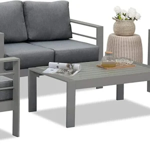 Superjoe Outdoor Patio Sofa 3 Seats Gray Aluminum With Dark Grey Cushions