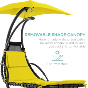 Best Choice Products Outdoor Hanging Steel Chaise Lounge Chair With Canopy, Charcoal Gray - SKY5871