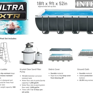 Intex Ultra XTR Rectangular Frame Above Ground Pool Set, 18' x 9' x 52"