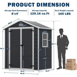 Seizeen Resin Outdoor Storage Shed With Floor, Light Gray, 82 in H