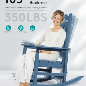SERWALL Outdoor HDPE Oversized Rocking Chair Set Of 4, Blue, 35in D x 26.9in W x 41.3in H