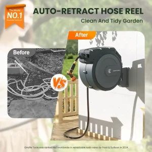 Heavy Duty Wall-Mounted Retractable Garden Hose Reel, 1/2 Inch x 78 ft