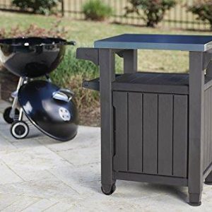 Keter Unity Outdoor Storage Table And Cabinet, 40 Gallons, Espresso Brown