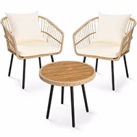 DEXTRUS 3-Piece Outdoor Patio Wicker Bistro Set With Soft Cushions