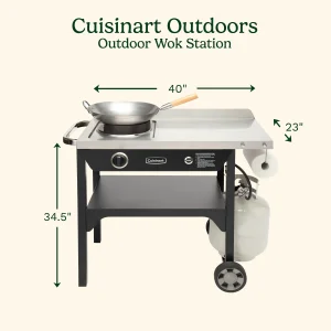 Cuisinart Outdoor Wok Station With Prep Table, 50,000 BTU, 14 inch Carbon Steel Wok - Black