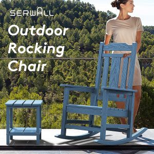 SERWALL Outdoor HDPE Oversized Rocking Chair Set Of 4, Blue, 35in D x 26.9in W x 41.3in H