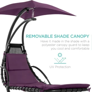 Best Choice Products Outdoor Hanging Steel Chaise Lounge Chair With Canopy, Charcoal Gray - SKY5871