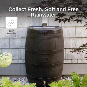 50 Gallon Rain Barrel With Brass Spigot And Flat-Back Design