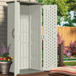 Suncast Resin Vertical Storage Shed, 22 Cubic Feet, Light Taupe, 2' 1.5in x 2' 8.5in x 6' - BMS1250