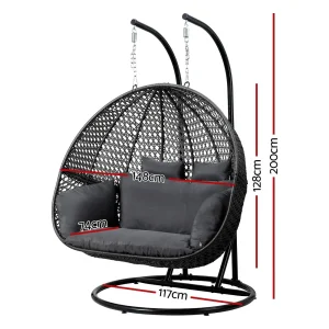 Gardeon Hanging Pod Chair With Stand And Cushion, 2 Seater, Grey
