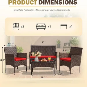 4-Piece Patio Rattan Wicker Furniture Set - T-LCRF834M18
