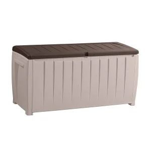 Keter Outdoor Patio Storage Deck Box And Bench, 90 Gallon, Weather Resistant Rattan Resin - Novel