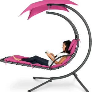 Best Choice Products Outdoor Hanging Steel Chaise Lounge Chair With Canopy, Charcoal Gray - SKY5871
