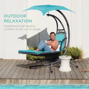 Best Choice Products Outdoor Hanging Steel Chaise Lounge Chair With Canopy, Charcoal Gray - SKY5871
