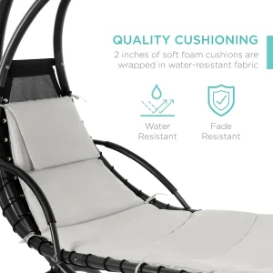 Best Choice Products Outdoor Hanging Steel Chaise Lounge Chair With Canopy, Charcoal Gray - SKY5871