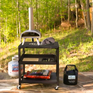 NUUK Three-Shelf Heavy Duty Rolling Outdoor Pizza Oven Table, 24 in x 30 in Steel