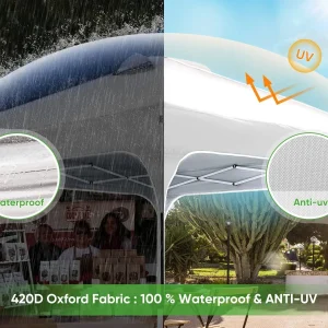 Quictent 10 x 10 ft Pop-Up Canopy Tent With Reflective Top, Fluorescent Rope And Vented Top