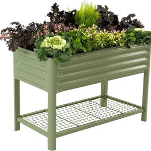 Vego Garden Elevated Raised Garden Bed With Legs And Storage Rack, 2' x 4', Olive Green - V Series