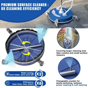 MEKOH Pressure Washer Surface Cleaner Attachment 20 inch 4500 PSI With Wheels And 3/8 inch Quick-Connect