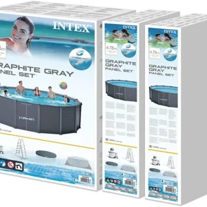 Intex Graphite Panel Above-Ground Pool, Gray, 4.78 m x 1.24 m - 28382