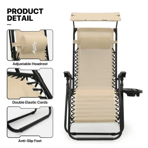 MoNiBloom Zero Gravity Reclining Chairs Set Of 2 With Canopy Shade And Headrest, Black - 330 lbs