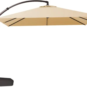 Grand Patio 10x10 ft Deluxe Aluminium Offset Umbrella With Base, Champagne - Napoli