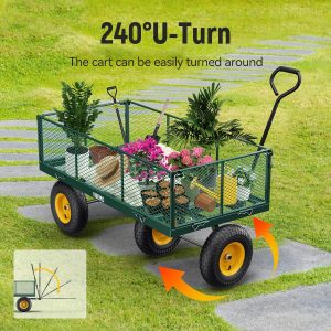 Vibemo Steel Garden Cart 2-in-1, 1400 lbs, 13 in Pneumatic Tires, Black - VB-GC02