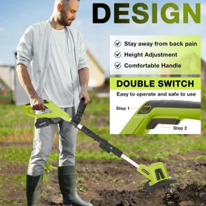 Saker 22V Cordless Electric Garden Tiller Cultivator, 9-Inch Width, 6.3-Inch Depth, 2 Batteries - SK-TC18B
