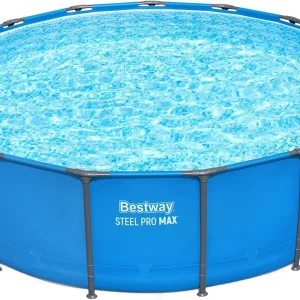 Steel Pro MAX 14 Foot x 48 Inch Round Steel Frame Above Ground Pool Set With 1,000 Filter Pump, Ladder And Cover - Gray