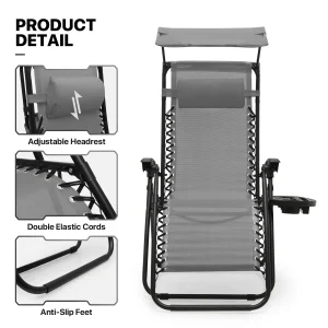 MoNiBloom Zero Gravity Reclining Chairs Set Of 2 With Canopy Shade And Headrest, Black - 330 lbs