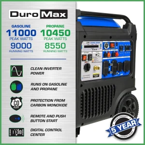 DuroMax Dual Fuel Portable Digital Inverter Generator, 11 000-Watt, 459cc - XP11000iH