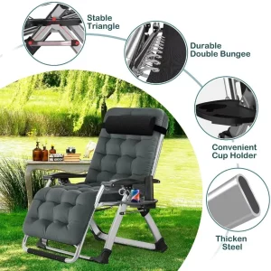 NAIZEA Zero Gravity Lawn Recliner Chairs, 2 Pack, Black