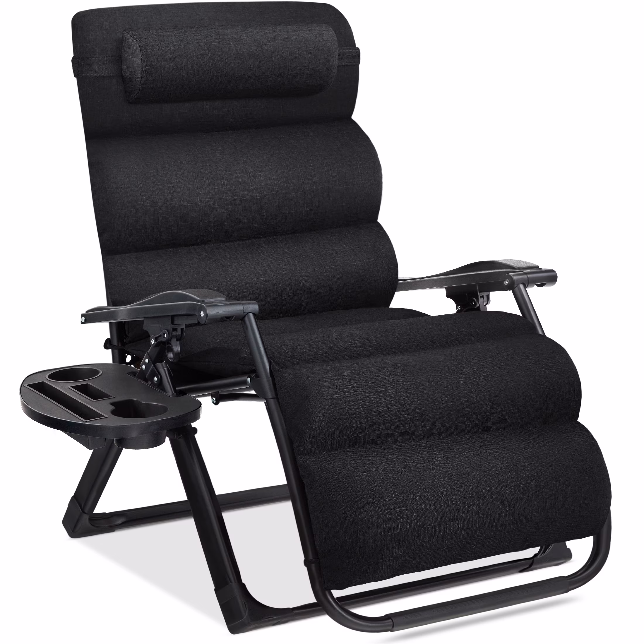 Best Choice Products Oversized Zero Gravity Folding Recliner With Removable Cushion And Side Tray - Fossil Gray