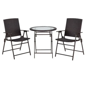 Ulax Furniture 3-Piece Wicker Folding Bistro Set With Balcony Table And Chairs