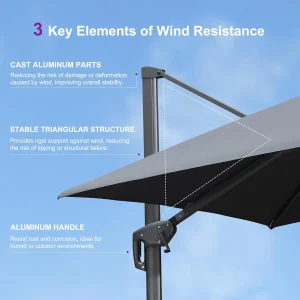 PURPLE LEAF Cantilever Patio Umbrella, 10FT Square, Grey - 360 Degree Rotation