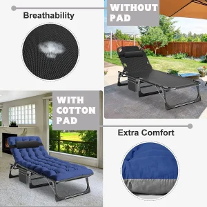 Slsy 5-Position Adjustable Folding Lounge Chair And Cot - 75.2" x 25.6" x 11.8"