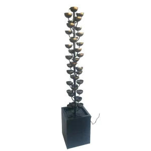 Hi-Line Tall Multi Level Zinc-Coated Metal Stacked Cups Fountain, Brown/Grey, 14 x 14 x 74